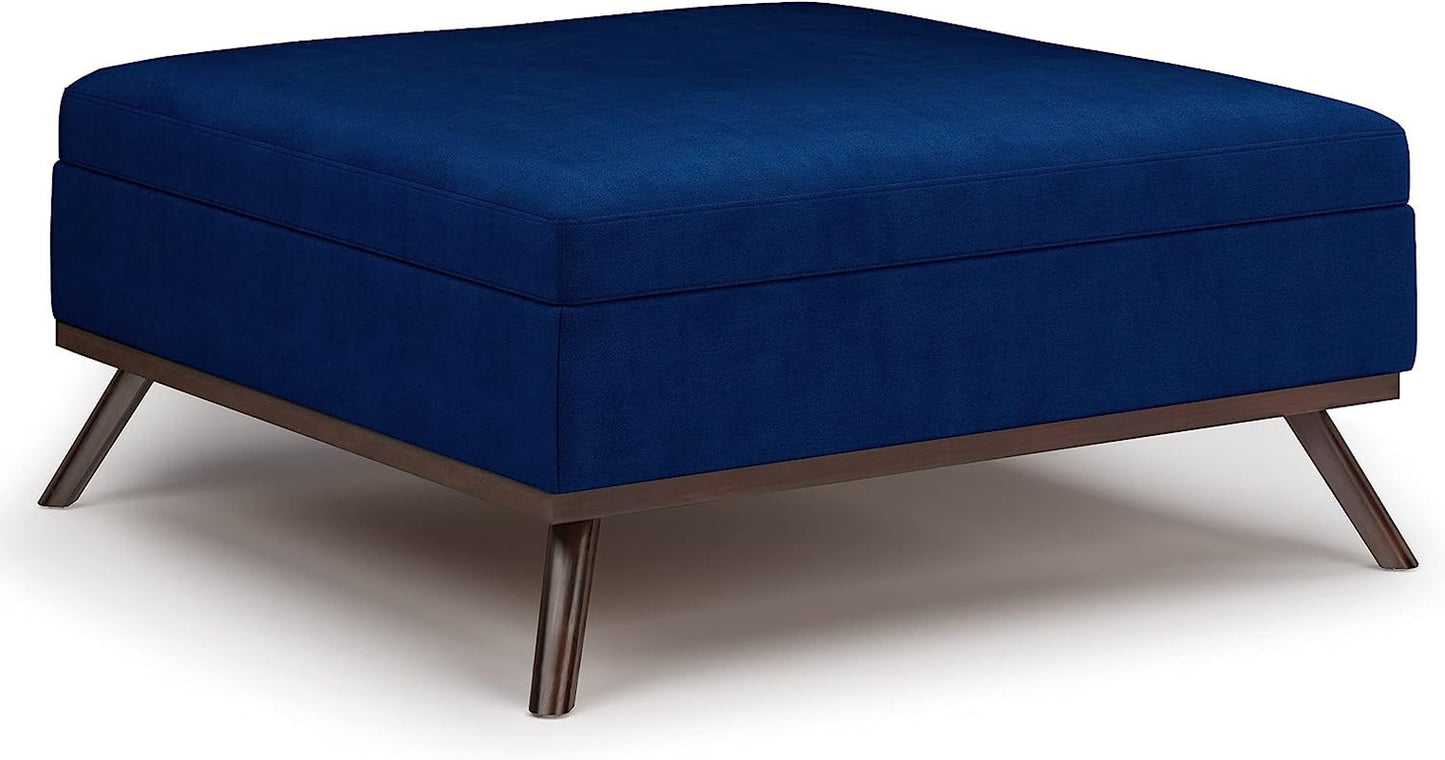 Blue Velvet Lift Top Ottoman Coffee Table 36 Inch Modern