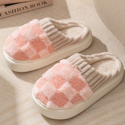 Plaid Plush Slippers Women's Indoor Plush Home Slippers Soft Sole