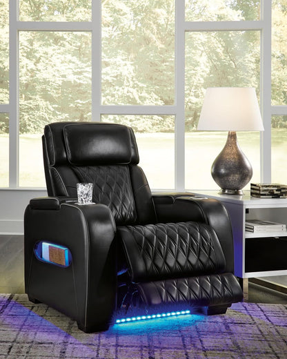 Black Leather Power Recliner With Adjustable Headrest