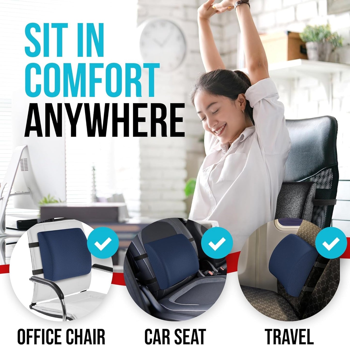 XL Memory Foam Seat Cushion With Lumbar Support Non Slip