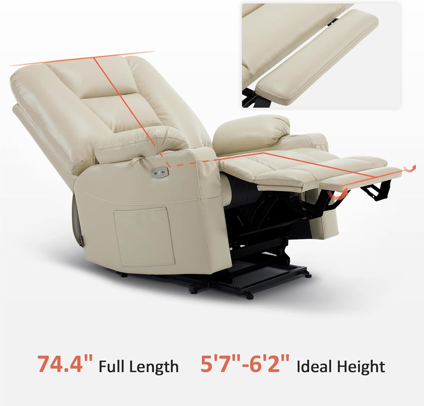 Beige Large Power Lift Recliner Chair With Massage And Heat