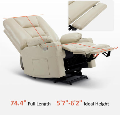 Beige Large Power Lift Recliner Chair With Massage And Heat