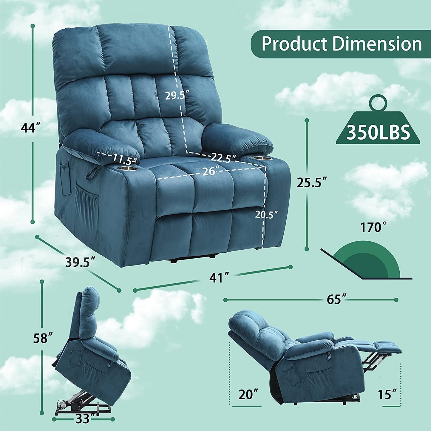 Big And Tall Lift Recliner Chair With 26 Inch Wide Seat