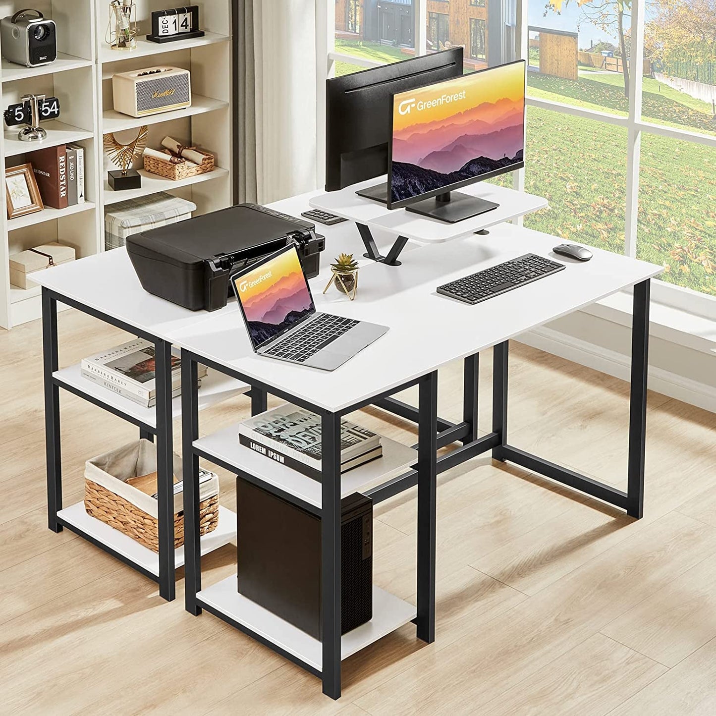 Small White Computer Desk With Monitor Stand And Storage
