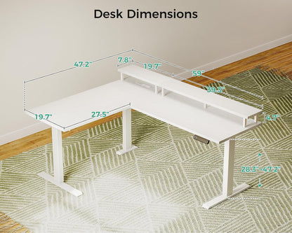 L Shaped Standing Desk 59 Inch Height Adjustable White