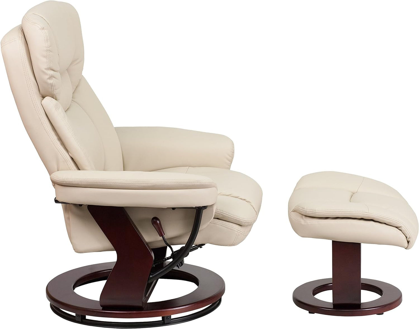 Beige Leathersoft Upholstered Recliner With Ottoman