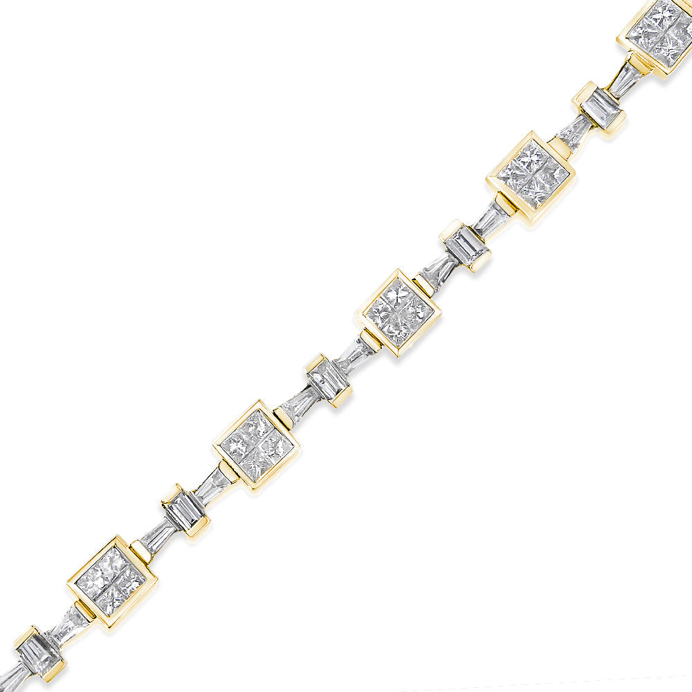 14K Yellow Gold 6 3/4 Cttw Princess and Baguette-Cut Diamond Tennis