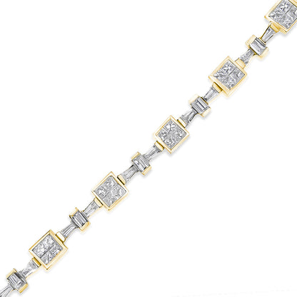 14K Yellow Gold 6 3/4 Cttw Princess and Baguette-Cut Diamond Tennis