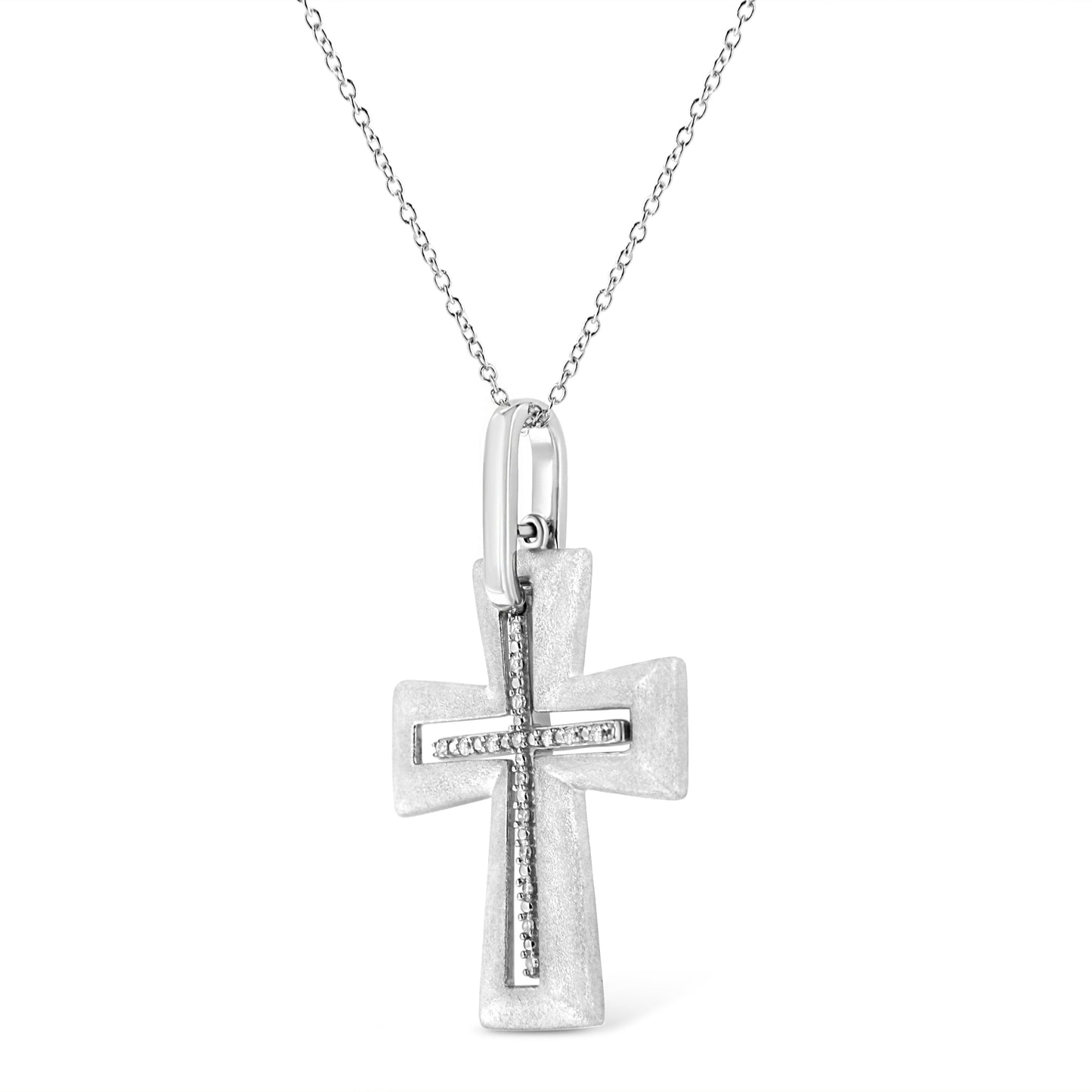 .925 Sterling Silver Prong-Set Diamond Accent Cross 18" Pendant
