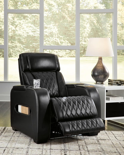 Black Leather Power Recliner With Adjustable Headrest