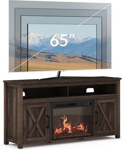 65 Inch Electric Fireplace TV Stand Modern Farmhouse Design