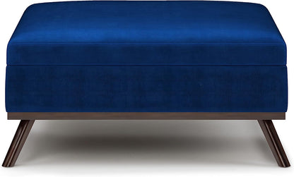 Blue Velvet Lift Top Ottoman Coffee Table 36 Inch Modern