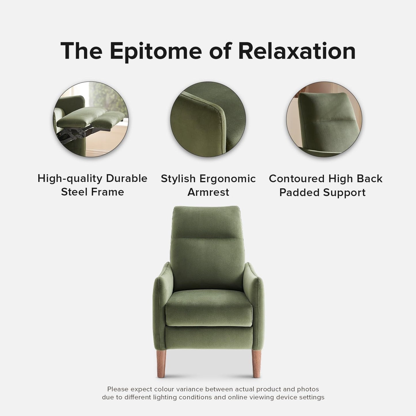 Arthur Olive Green Velvet Recliner Chair With 3 Positions