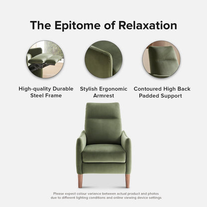 Arthur Olive Green Velvet Recliner Chair With 3 Positions