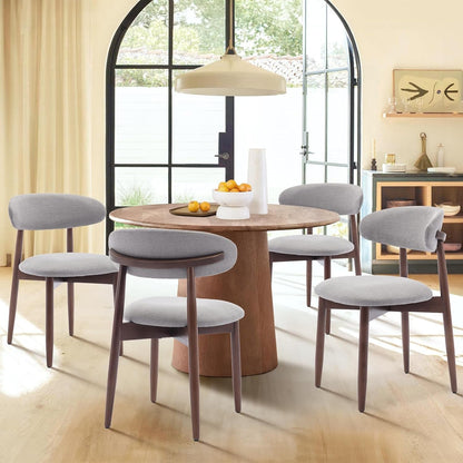 Wooden Dining Chairs Set Of 6 With Light Grey Upholstery