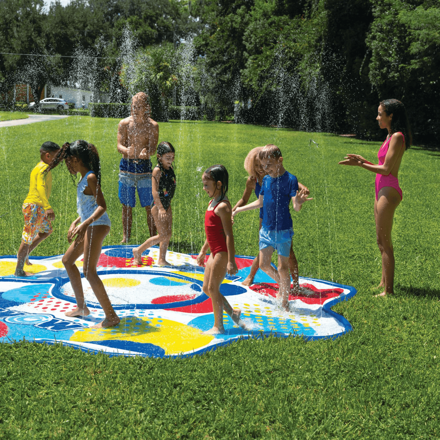 WOW Watersports 12ft Dots Spray Pad with Inflatable Edge Rim to Retain