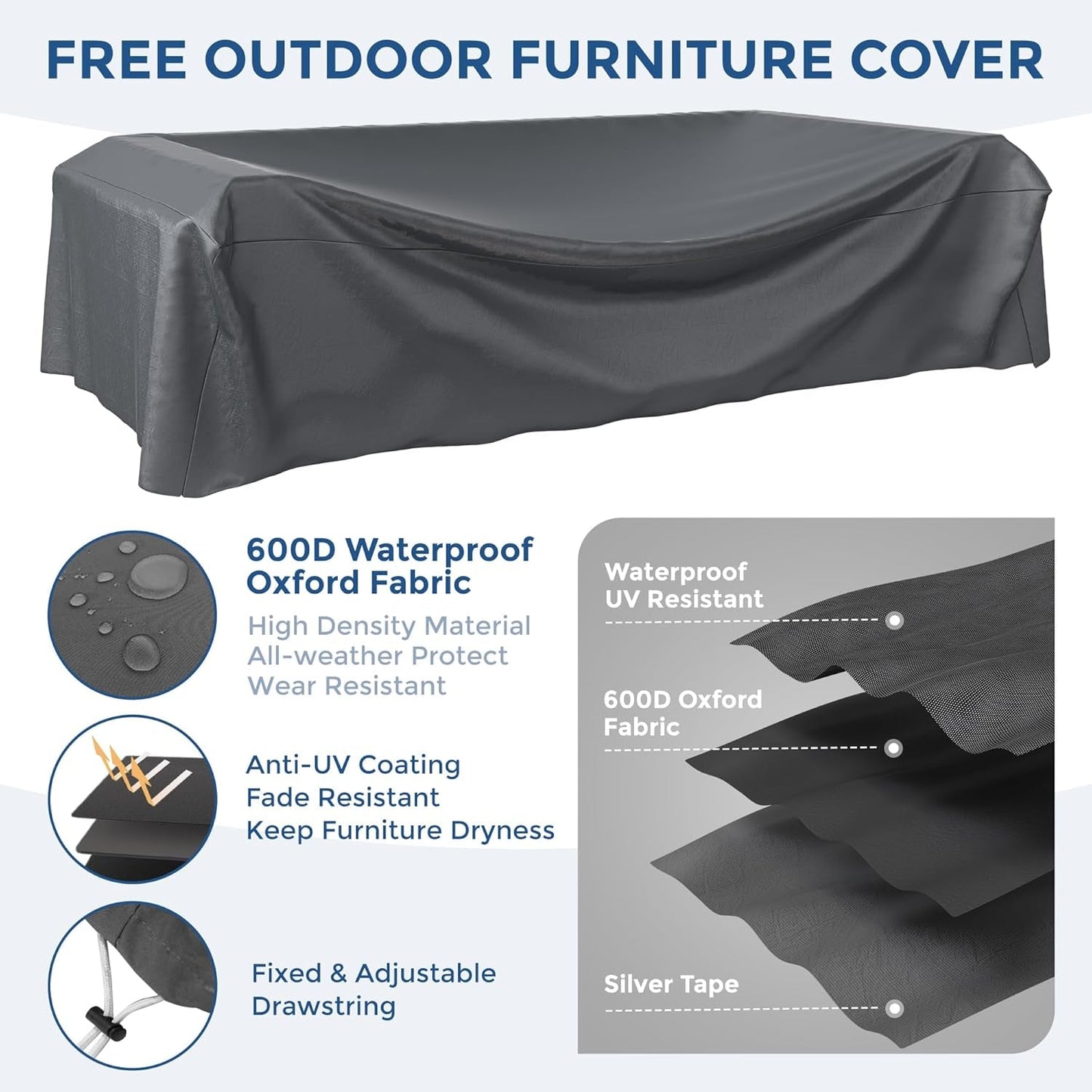 7 Piece Outdoor Sectional Patio Set With Waterproof Cover