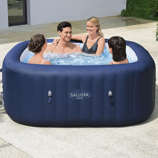 Blue 6 Person Inflatable Hot Tub Square With 140 Jets