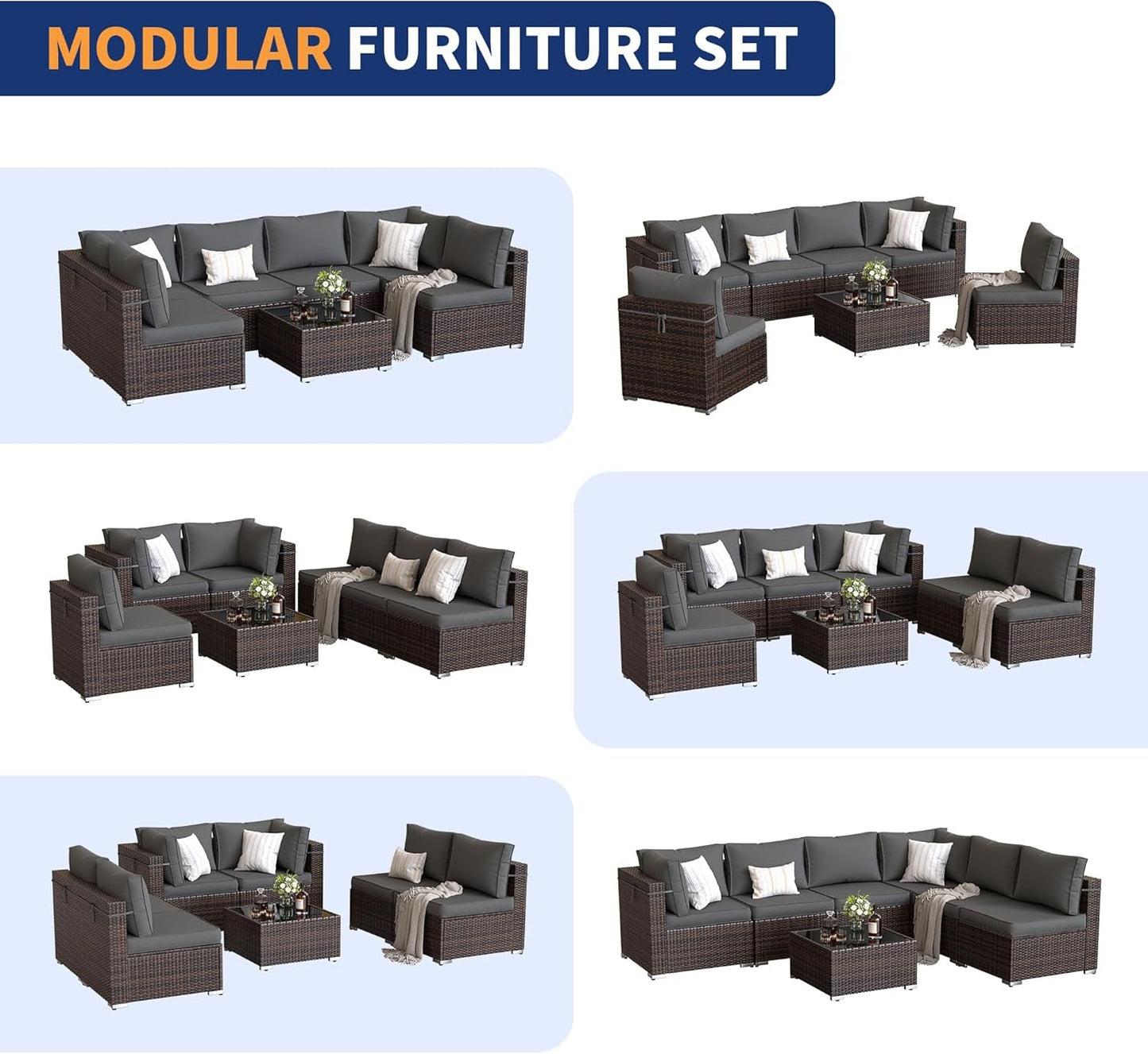 7 Piece Outdoor Sectional Patio Set With Waterproof Cover