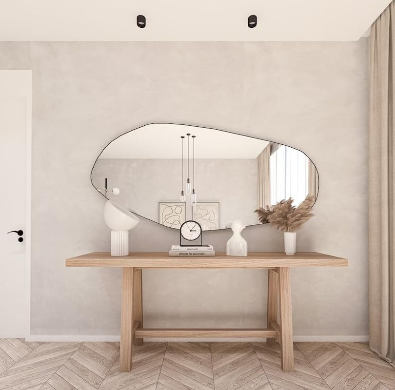 Asymmetrical Wooden Framed Wall Mirror Black 35.4 Inches By 17.7