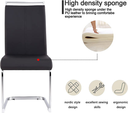 6 Piece Black PU Leather Dining Chairs With Metal Legs