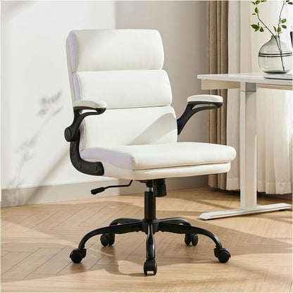White Ergonomic Office Chair With Adjustable Back Support