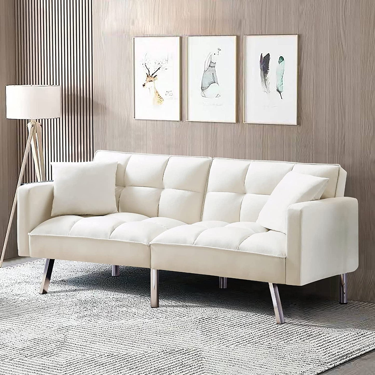 Adjustable Loveseat Sofa Bed With Split Back And Metal Legs