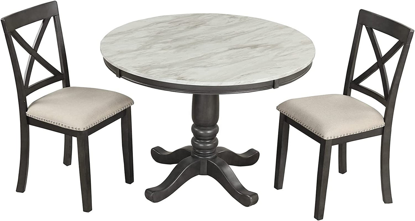 Wood Round Dining Table Set With Cushioned Chairs Pedestal