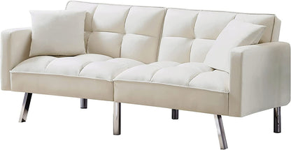 Adjustable Loveseat Sofa Bed With Split Back And Metal Legs