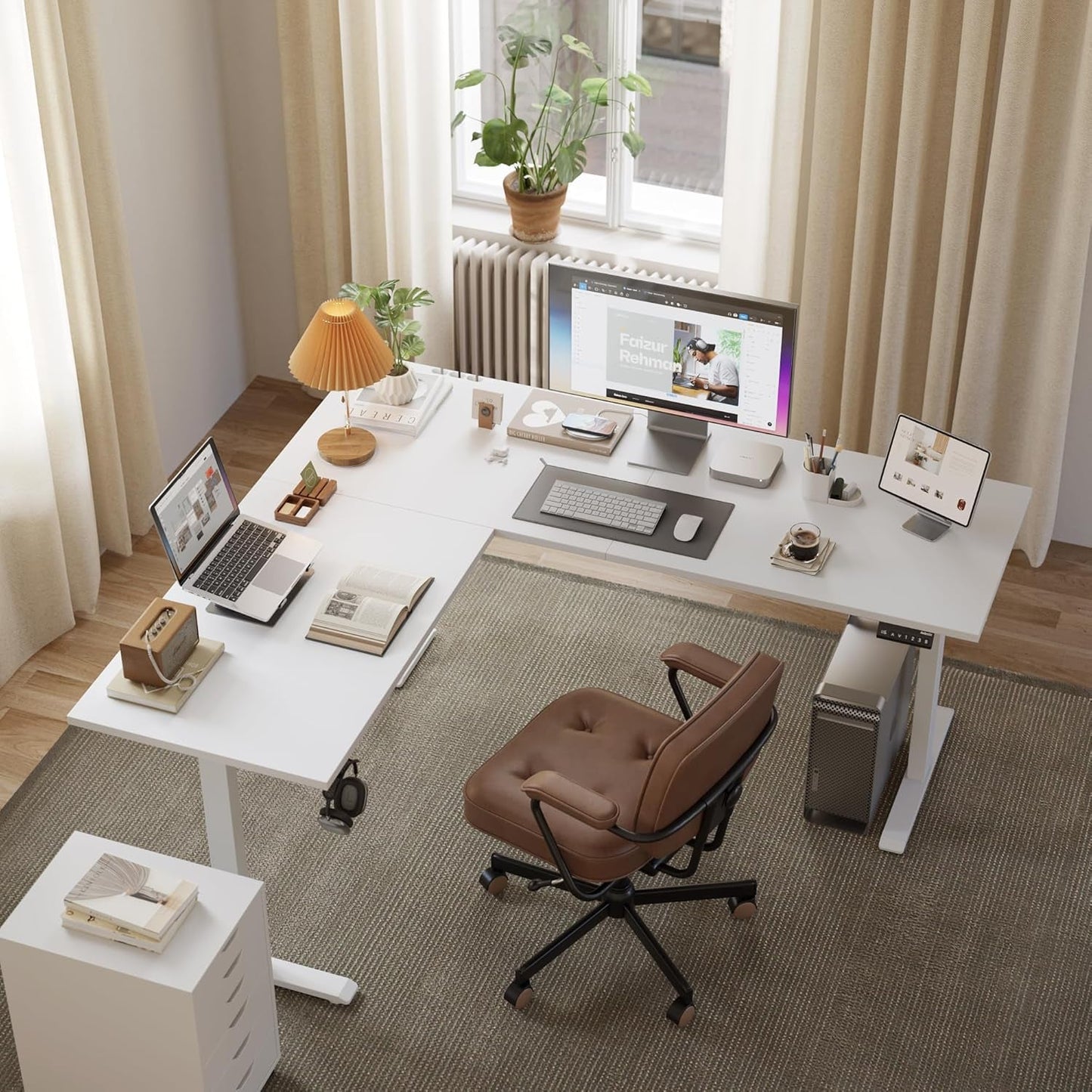 Electric L Shaped Standing Desk 63X55 White Sit Stand