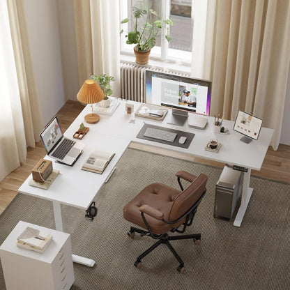 Electric L Shaped Standing Desk 63X55 White Sit Stand
