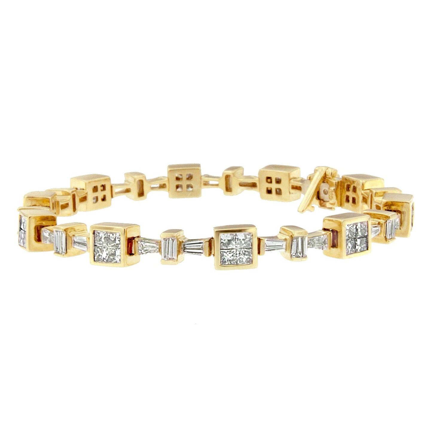 14K Yellow Gold 6 3/4 Cttw Princess and Baguette-Cut Diamond Tennis