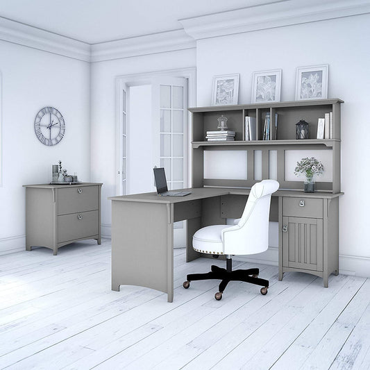 60W L Shaped Desk With Hutch And File Cabinet Home Office