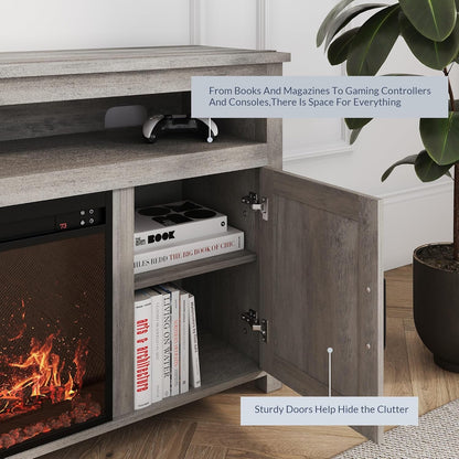 Barn Door Electric Fireplace TV Stand For 65 Inch TVs Gray