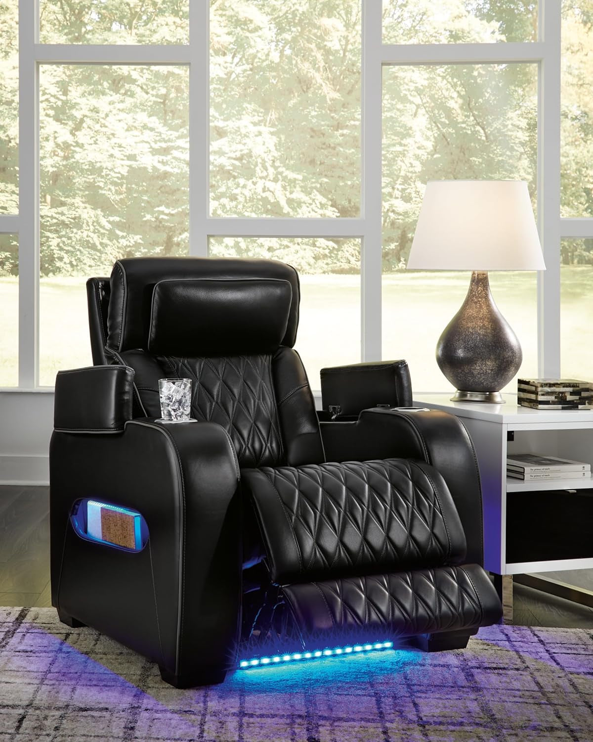 Black Leather Power Recliner With Adjustable Headrest