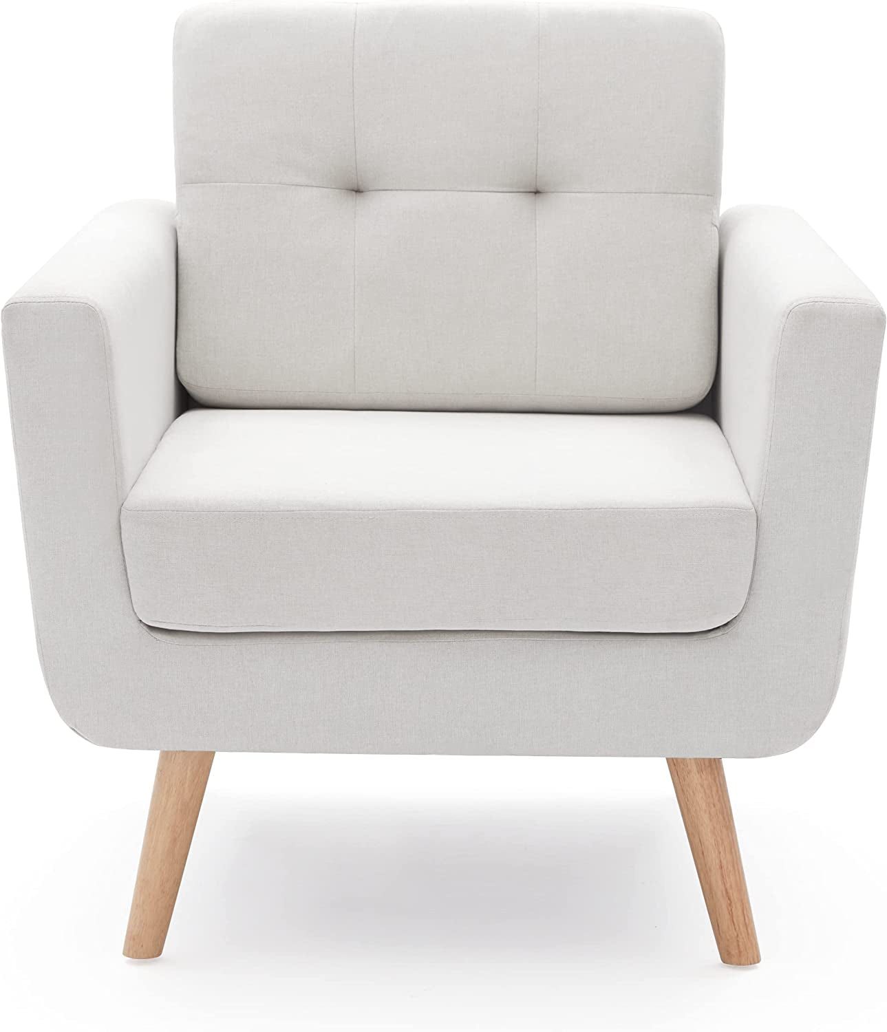 Beige Mid Century Accent Chair With Tufted Upholstery