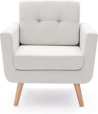 Beige Mid Century Accent Chair With Tufted Upholstery