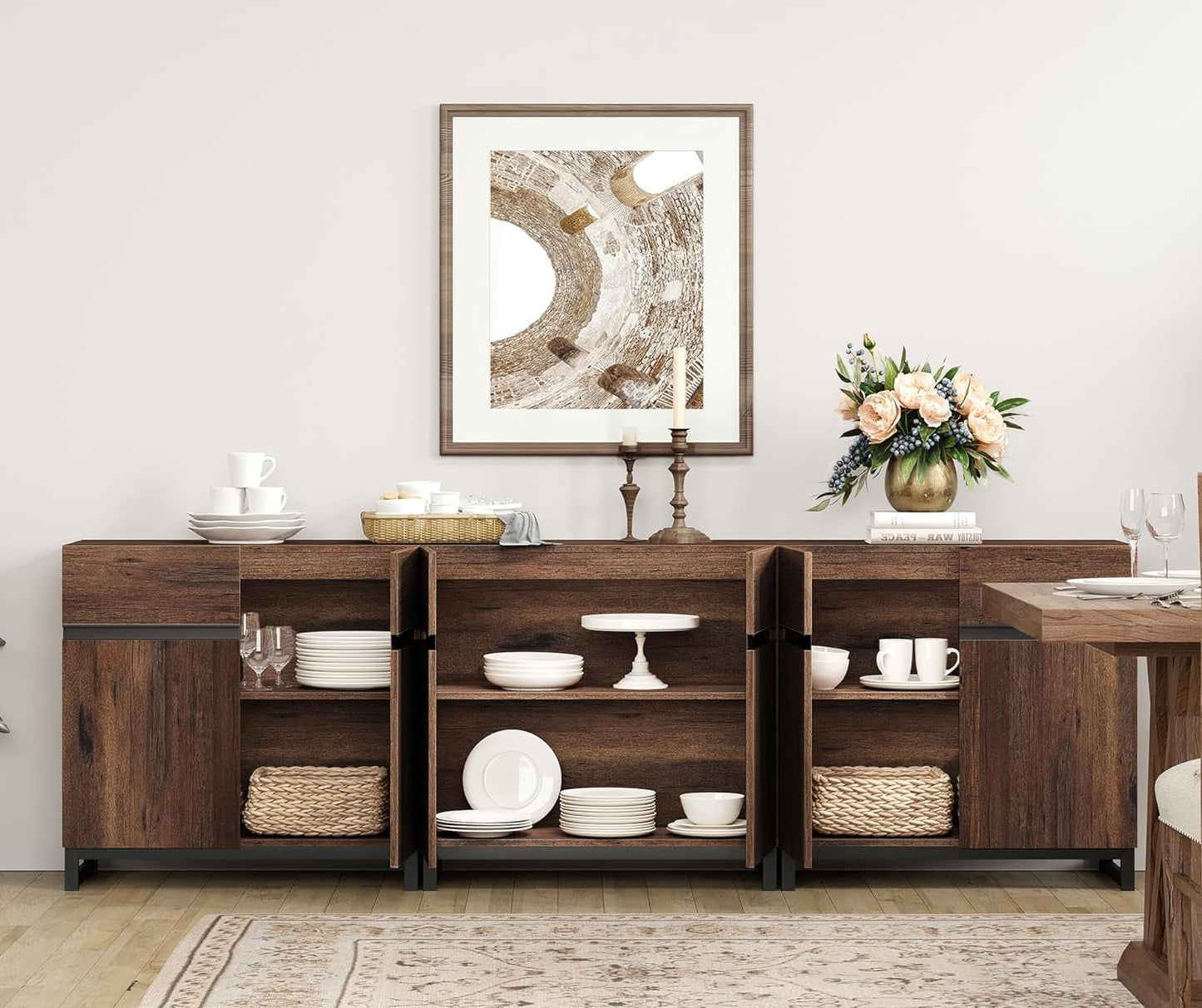 Brown 3 in 1 Sideboard Buffet Cabinet With Adjustable Shelf