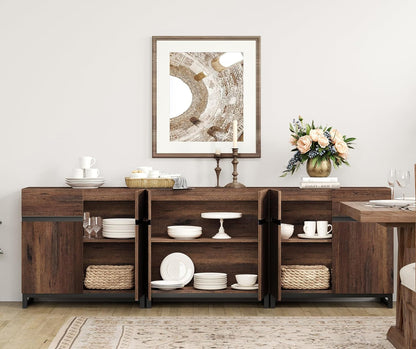Brown 3 in 1 Sideboard Buffet Cabinet With Adjustable Shelf