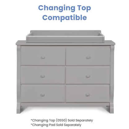 Six Drawer Dresser In Grey With Interlocking Drawers