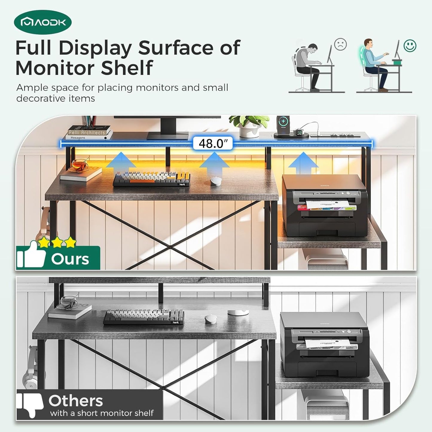 48 Inch Desk With Led Lights For Gaming Setup Ergonomic
