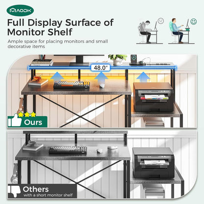 48 Inch Desk With Led Lights For Gaming Setup Ergonomic