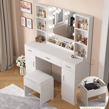 White Vanity Table With Drawers And Cabinets Six Shelves