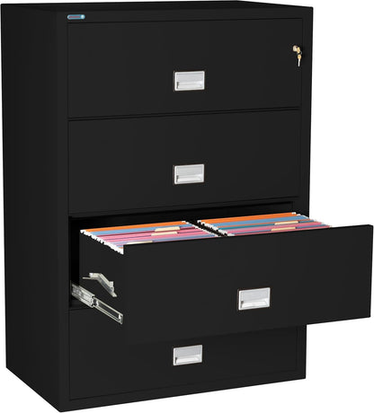 38 Inch Lateral 4 Drawer Fireproof File Cabinet With Key Lock Black
