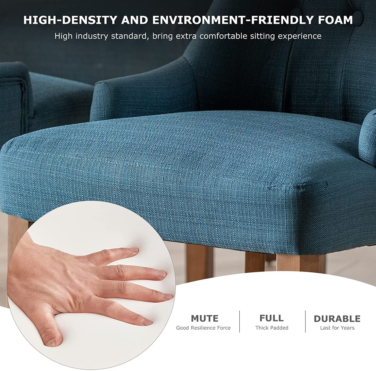 Wingback Tufted Dining Chairs Set Of 4 Walnut Finish Rubberwood Legs