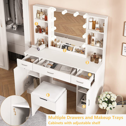 White Vanity Table With Drawers And Cabinets Six Shelves