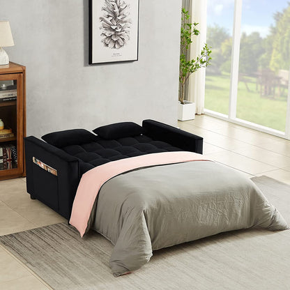 Black Convertible Sofa Bed With Reclining Backrest