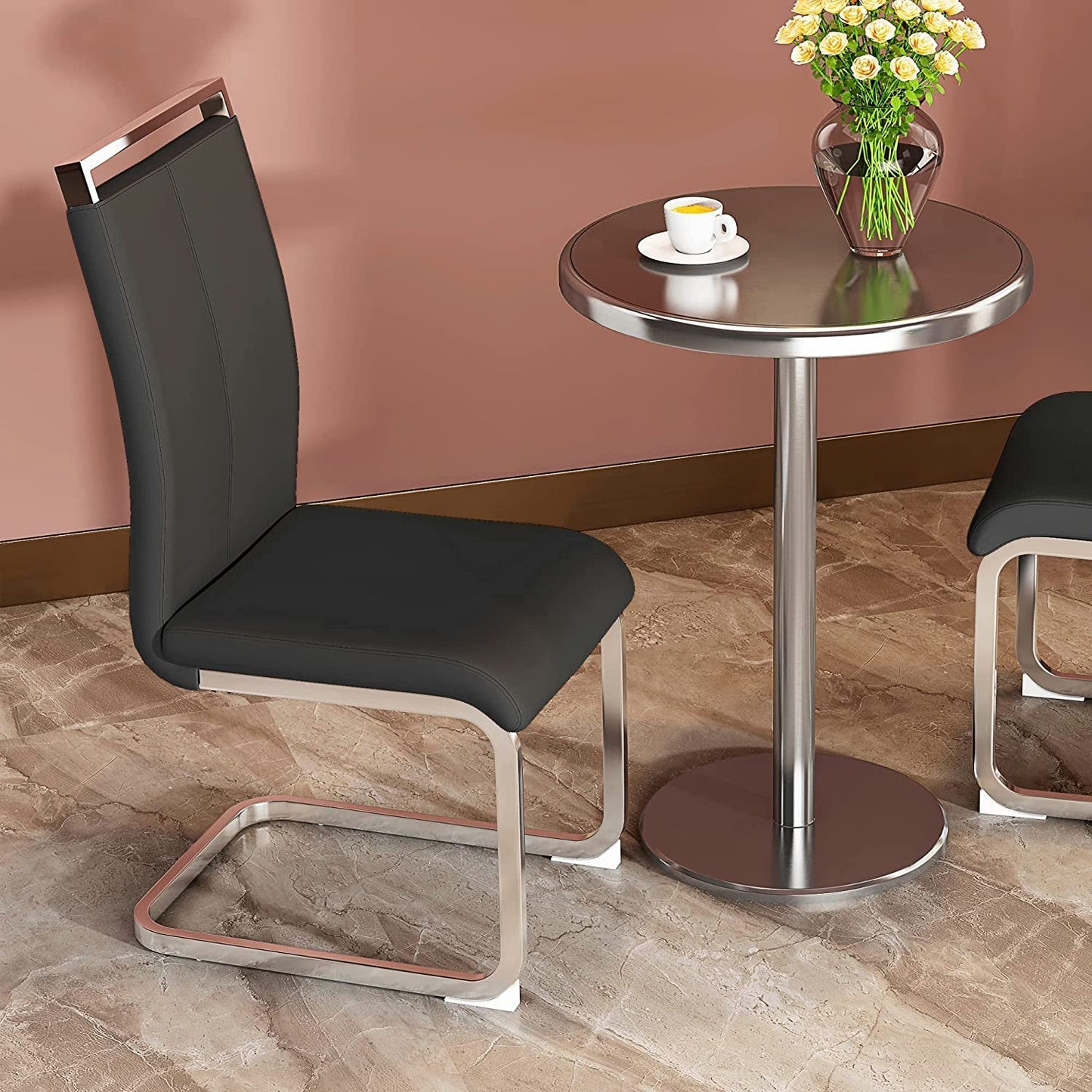 Black Dining Chairs 4 Pack With Faux Leather Seats