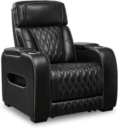 Black Leather Power Recliner With Adjustable Headrest