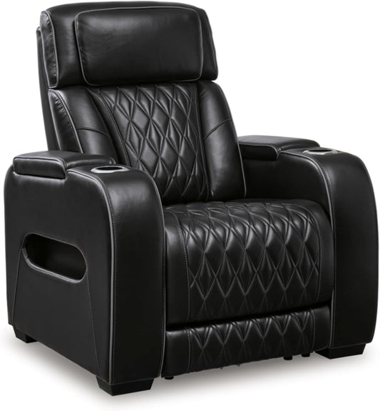 Black Leather Power Recliner With Adjustable Headrest